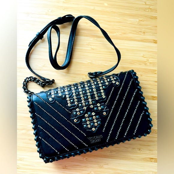 Victoria's Secret Glam City Crossbody Bag Rhinestone Black Gold - Picture 2 of 10